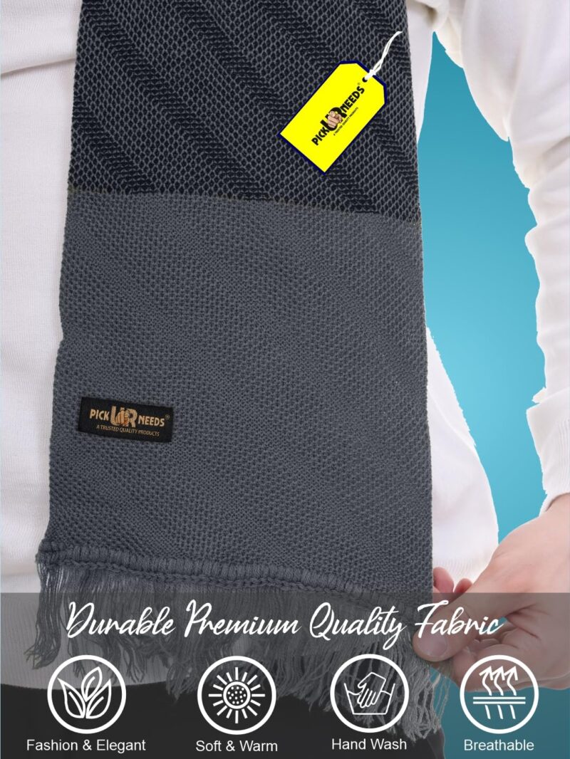 Premium Men's Warm And Stylish Woolen Muffler Angoora With Solid Color Plain Design And Stylish Tussles Ends Muffler For Men (BlackGrey) - Image 6