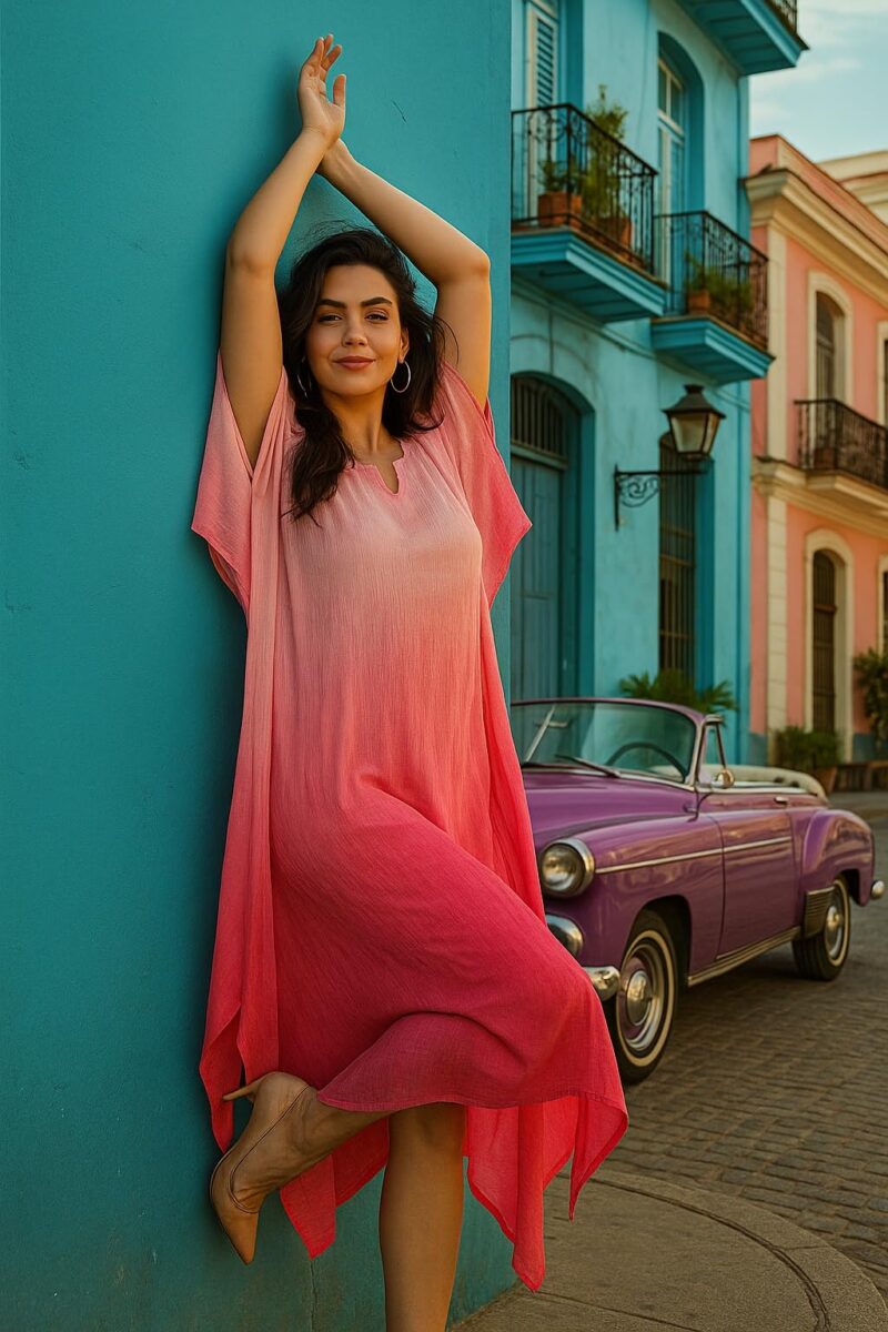 Maaesa Women Pink Handcrafted Tie-Dye Rayon Crepe Kaftan Dress | Casual Wear | Flowy Kaftan Style | Lightweight & Breathable Fabric - Image 2