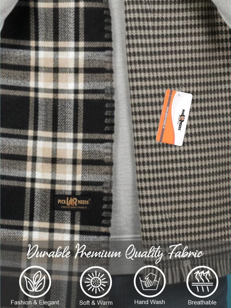 Reversible Winter Muffler for Men | Premium Soft Wool Blend Scarf | Dual-Design Check & Houndstooth Pattern | Warm & Stylish Winter Neck Wrap (Black) - Image 6