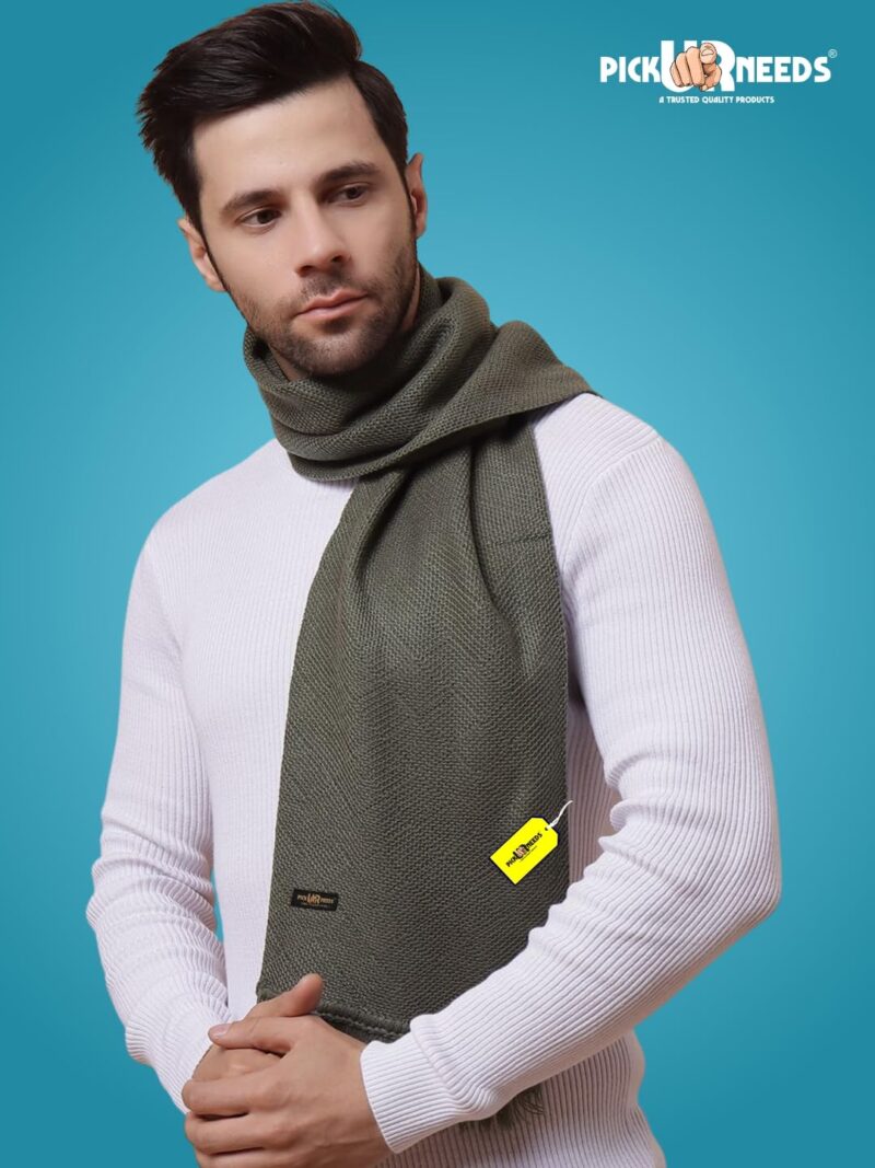 Premium Soft, Warm & Breathable Wool Blend Winter Scarf for Men Fashionable Elegant Muffler (Olive) - Image 2