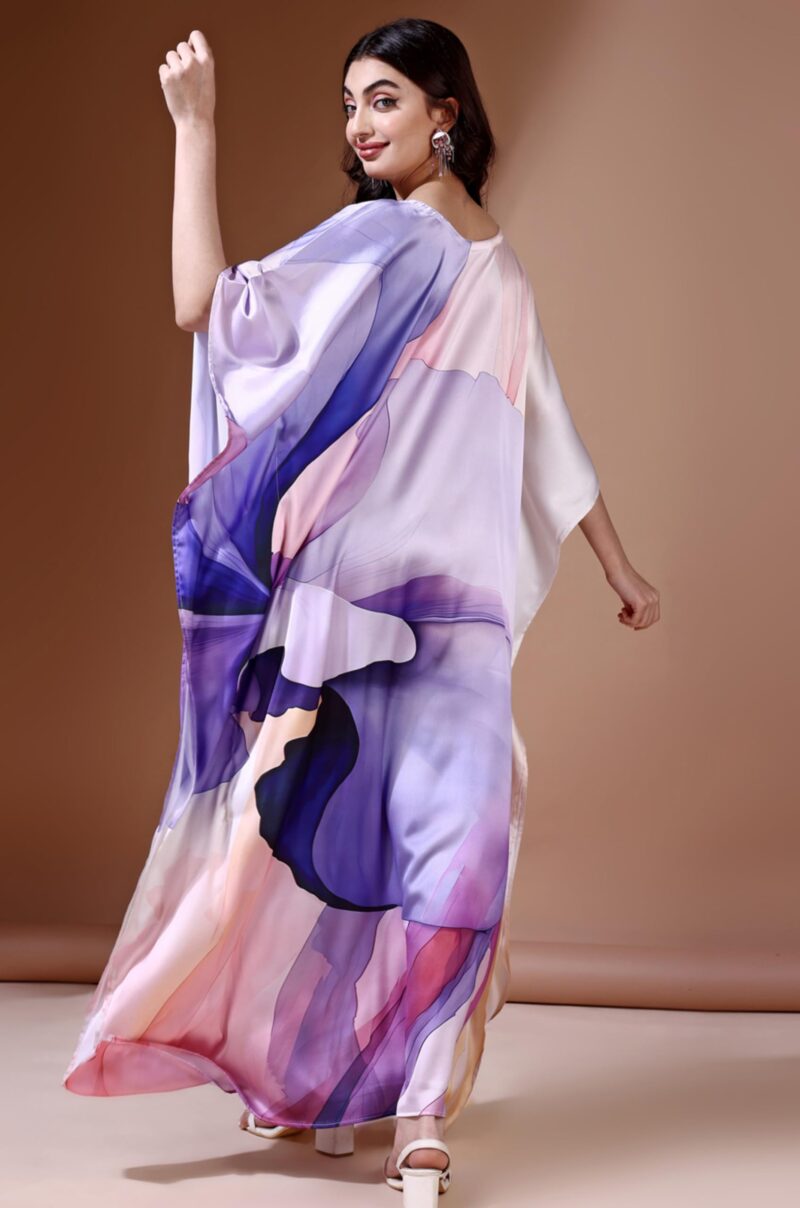 Label Aarna Premium Soft Satin Kaftan Dress for Women / Digital Print / Free Size (M-3XL) / Hidden Adjustable Belt / Full length / Maxi / Resort Wear - Image 3