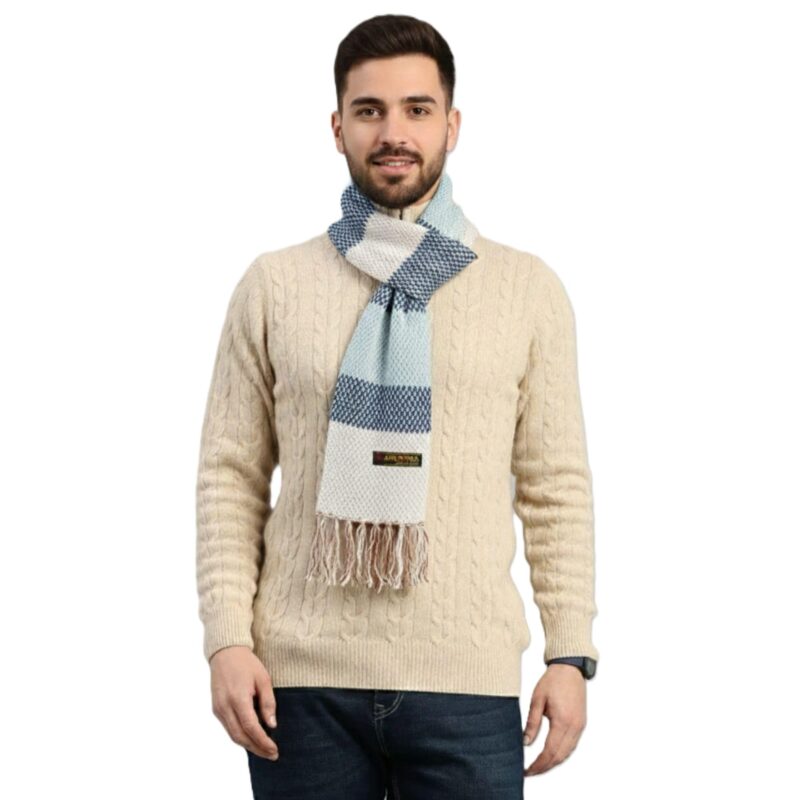 Indus Cloud Winter Woolen Muffler for Men | Soft & Warm Knitted Scarf | Stylish Casual & Formal Wear (Blue White)