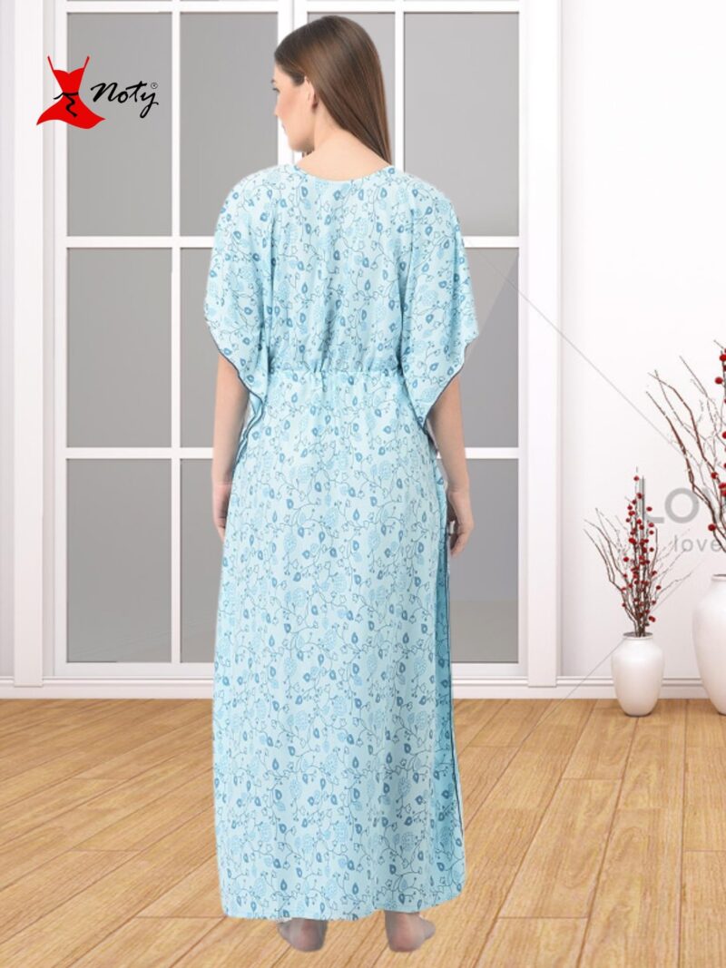 Noty Women's Soft Cotton Kaftan Maxi Nightgown Nighty Nightdress Nightwear - Cotton -V-Neck- Floral (Free Size, Mint Green) - Image 5