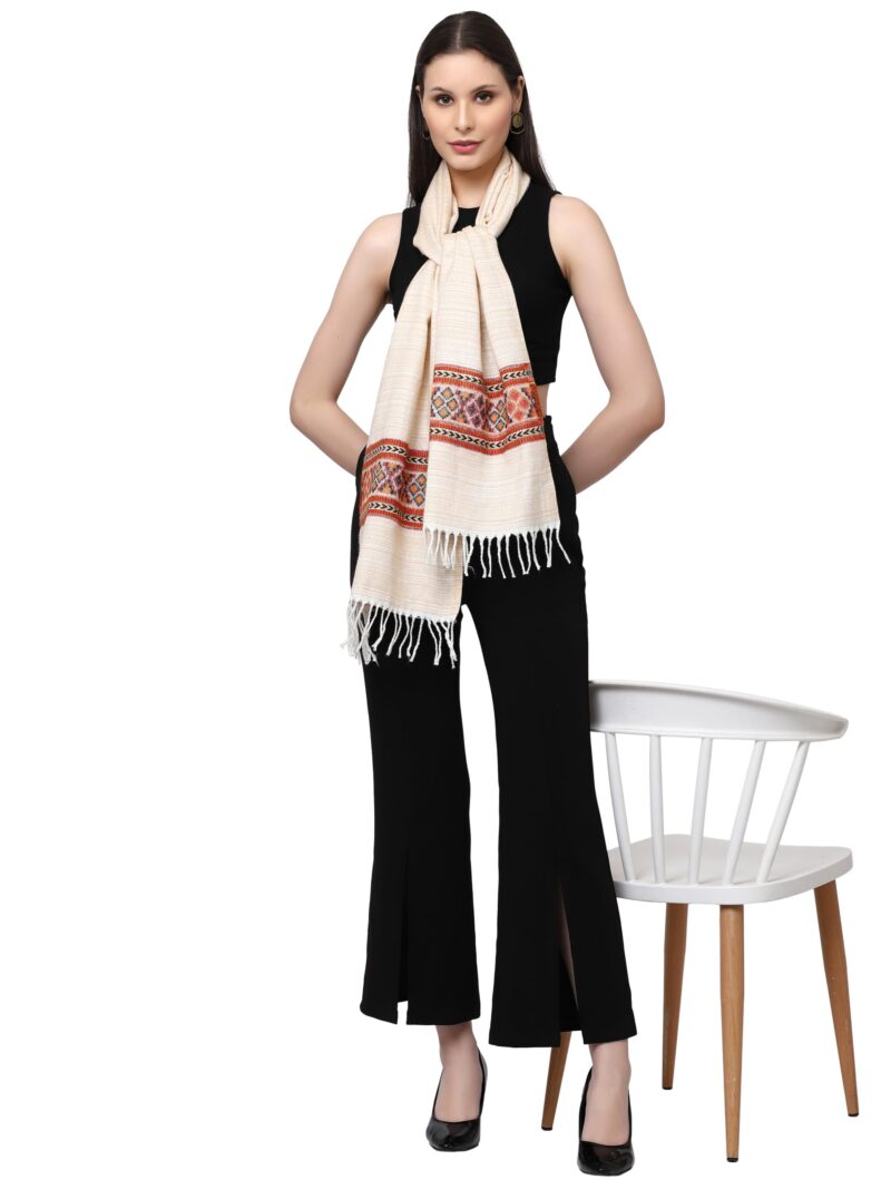 Weavers Villa Acro Wool Women's Muffler (MF-901,Cream, Size: 34CM X 200CM) - Image 2