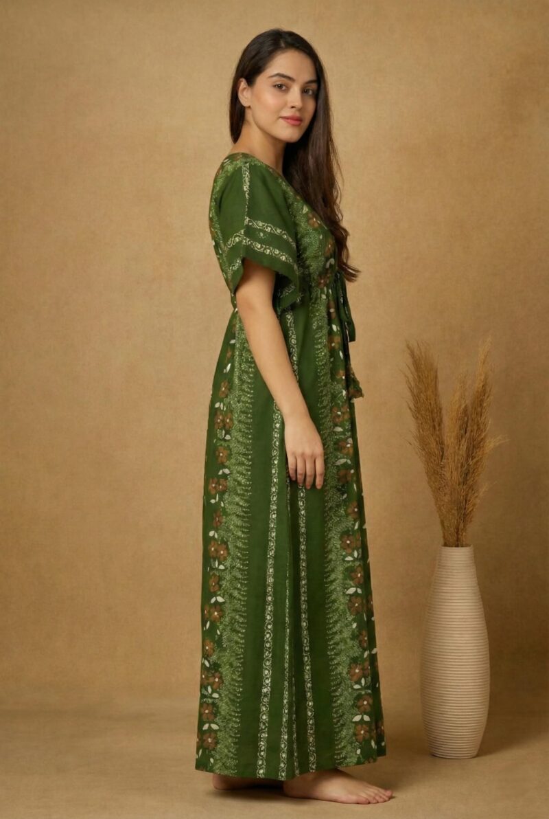 Bahumaan Pure Cotton Kaftan Nighty for Women | Kaftan Maxi for Women | Kaftan Night Gowns for Women | Cotton Nighty for Women Stylish | (Green, Free Size) - Image 4