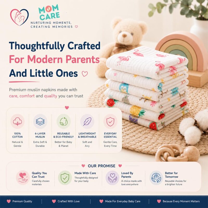 MOM CARE Baby Napkins for New Born | 6 Layer Muslin Baby Burping Cloth for New Born | Ultra Soft Reusable Cotton Face Towel | Highlys Absorbent Washcloth Feeding Wipes for Babies | Pack of 3 - Image 6