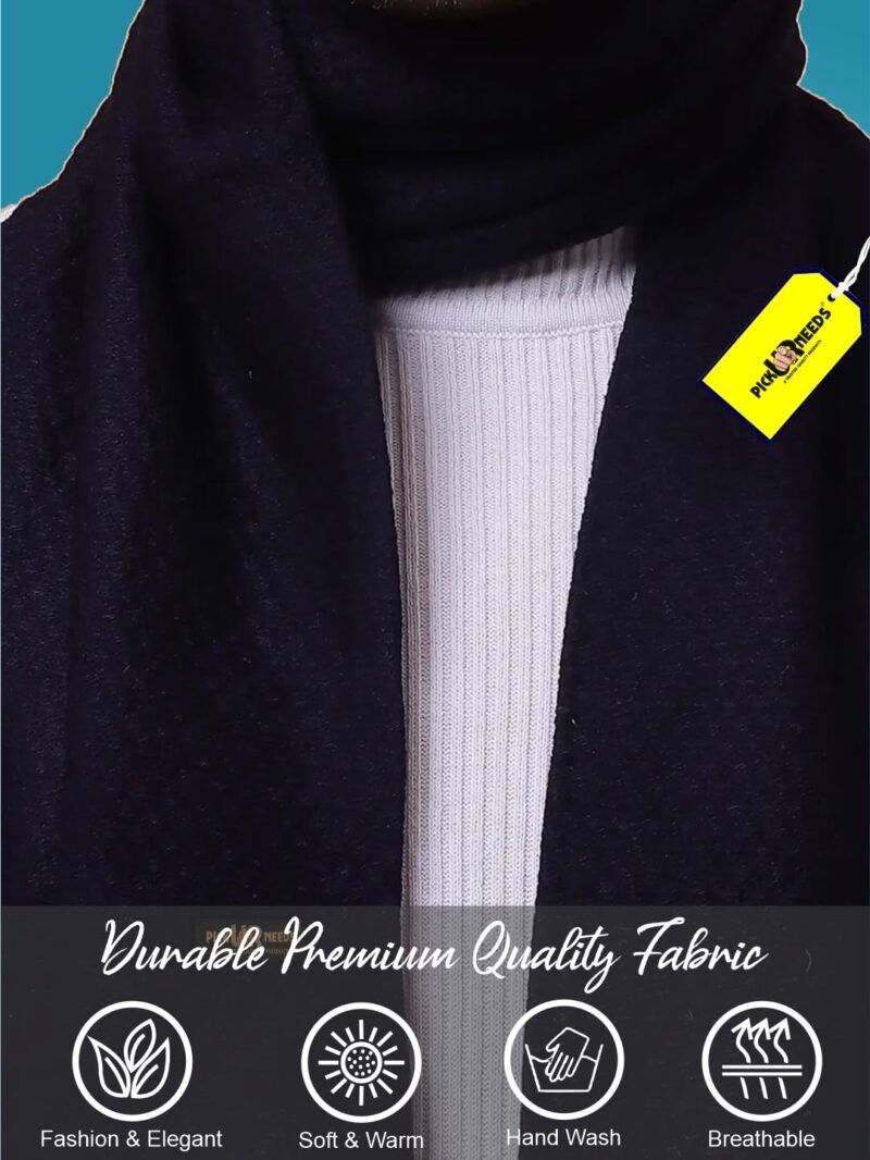 Premium Soft, Warm & Breathable Wool Blend Winter Scarf for Men Fashionable Elegant Muffler (Navy Blue) - Image 6