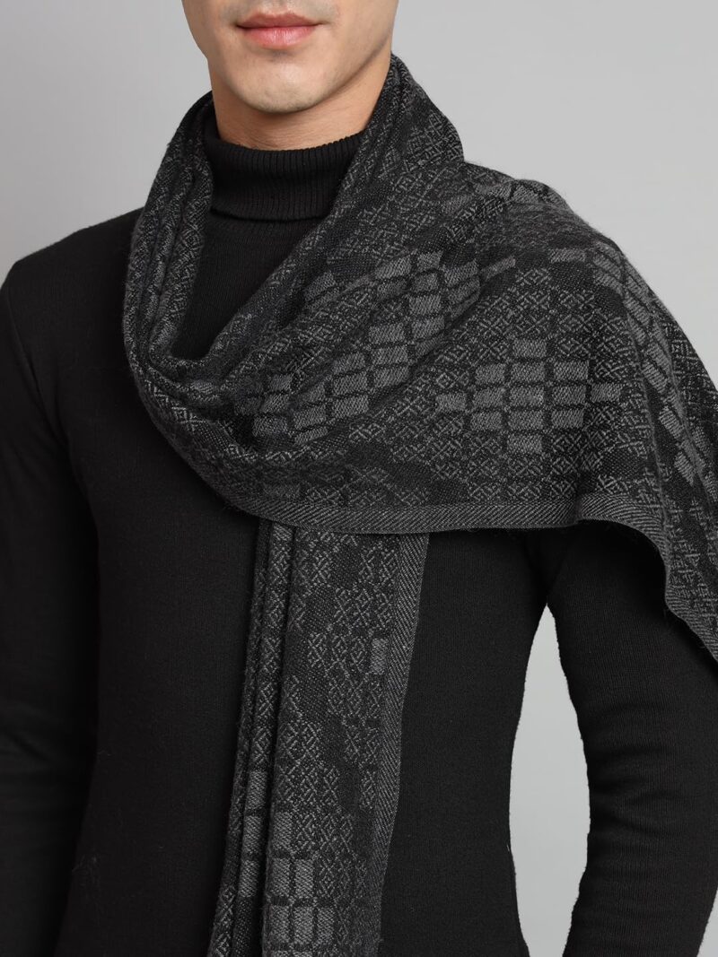 Ravaiyaa - Attitude is everything Men's Geometric Pattern Casual Muffler Winter Wool Long Scarf 72"x14" Inch (Black) - Image 3