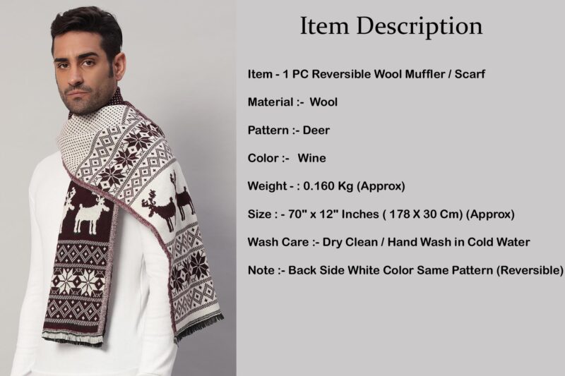 Ravaiyaa - Attitude is everything Deer Pattern Muffler Winter Woolen Scarf Men's Casual Soft And Warm Maffler70 x12 (Wine) - Image 9