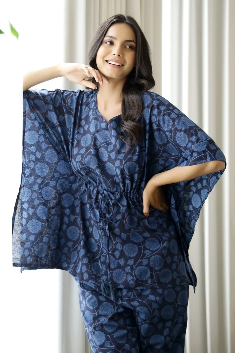 SANSKRUTIHOMES Women's 100% Cotton Printed Kaftan Night Suit & Pyjama Set with Drawstring | Premium Cotton Loungewear | Soft & Breathable Nightwear | Comfortable Everyday Sleepwear for Women - Image 6