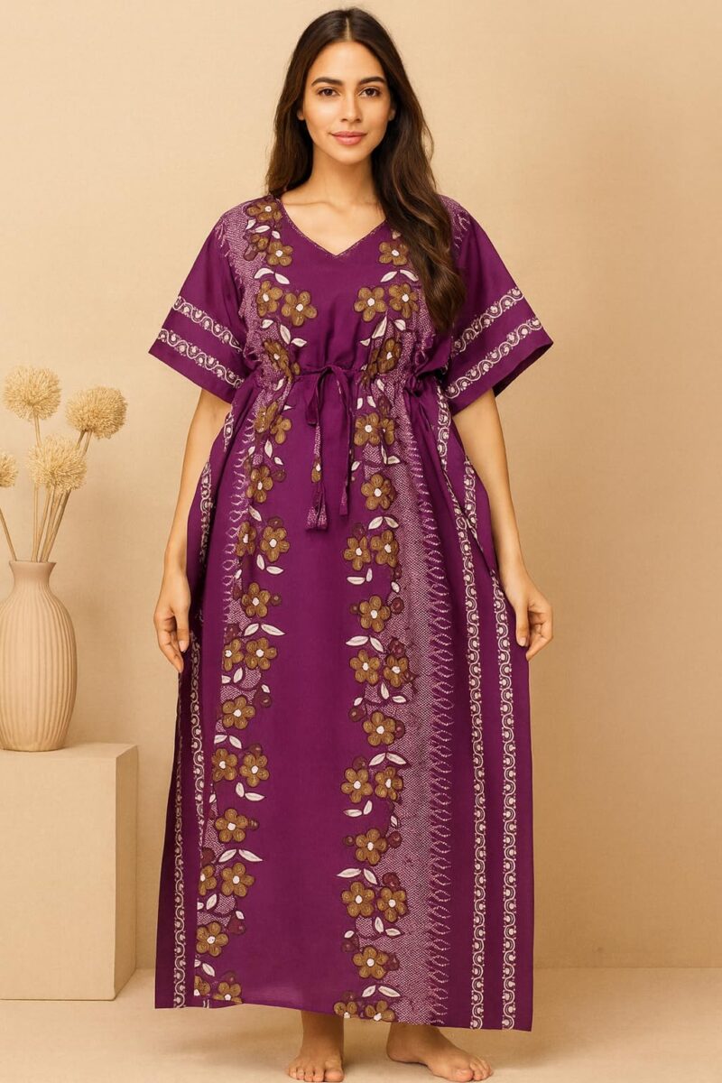 Bahumaan Pure Cotton Kaftan Nighty for Women | Kaftan Maxi for Women | Kaftan Night Gowns for Women | Cotton Nighty for Women Stylish | (Purple, Free Size) - Image 6