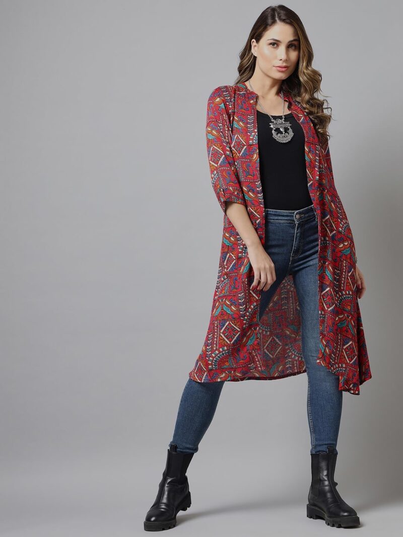 Azira Rayon Abstract Print Front Open Shrug | Blue Color | Calf Length| Western & Casual Wear| Summer Wear | Shrugs for Woman Stylish - Image 3