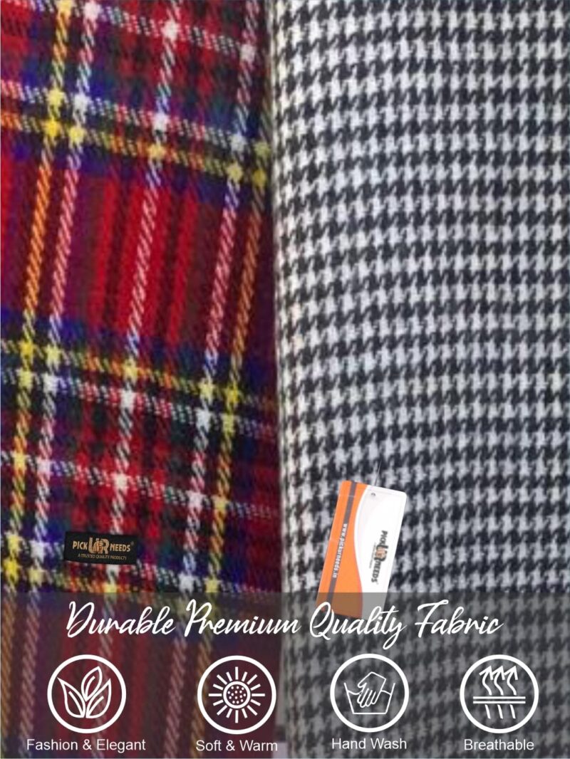 Reversible Winter Muffler for Men | Premium Soft Wool Blend Scarf | Dual-Design Check & Houndstooth Pattern | Warm & Stylish Winter Neck Wrap (Red) - Image 6