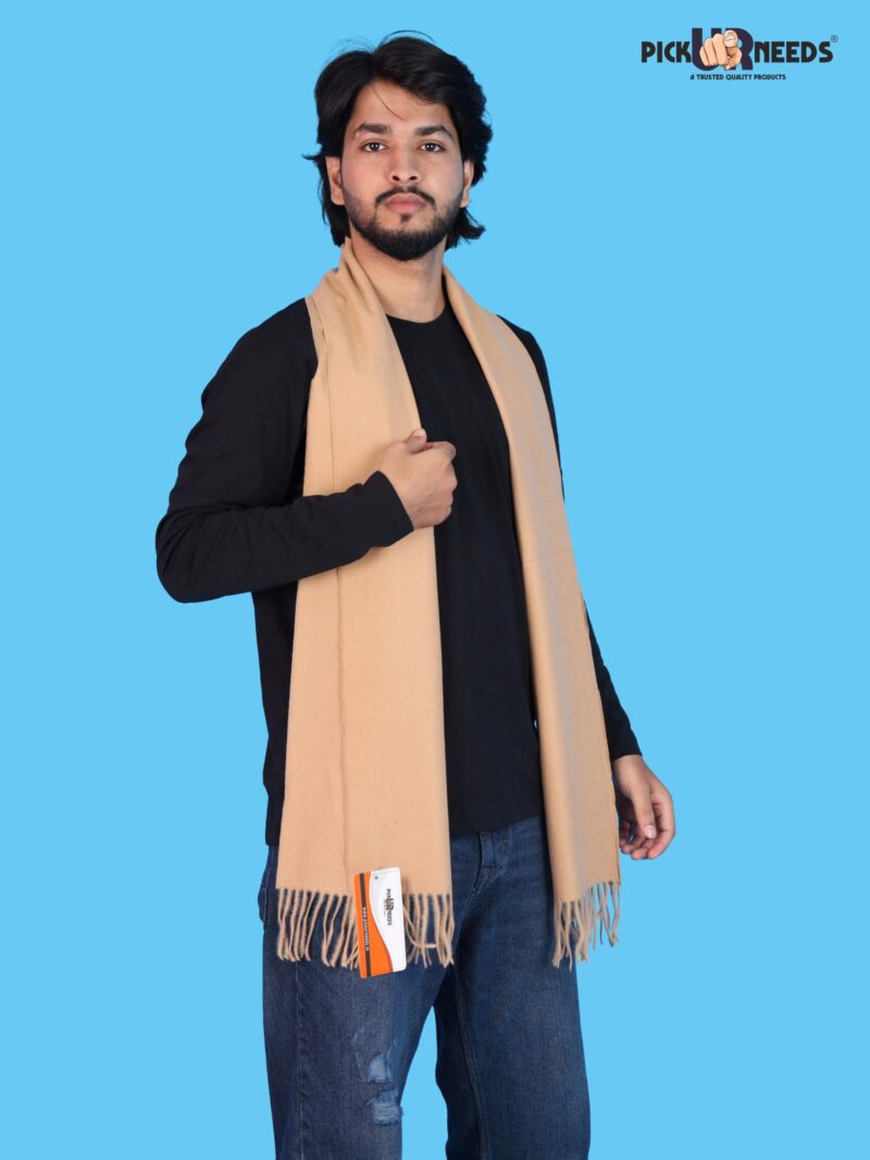 Men’s Woolen Muffler Scarf Soft Warm Boys Winter Neck Wrap, Elegant Solid Style, Long Design with Decorative Fringes - Image 2