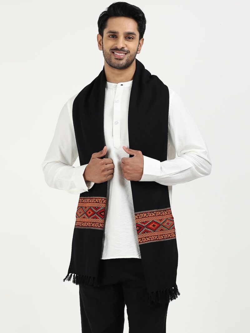 Arvore Bunkaar Handwoven Woolen Muffler for Men (Black) - Image 2