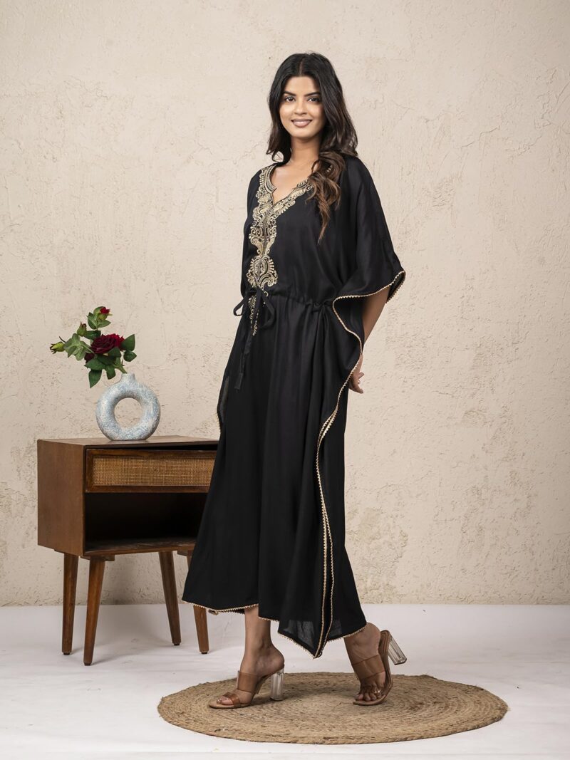 Jaipur Export Quality 100% Pure Rayon Block Print Women's Designer Kaftan Dress || Soft and (Non-Transparent Fabric) b;ack morraccan Black - Image 9