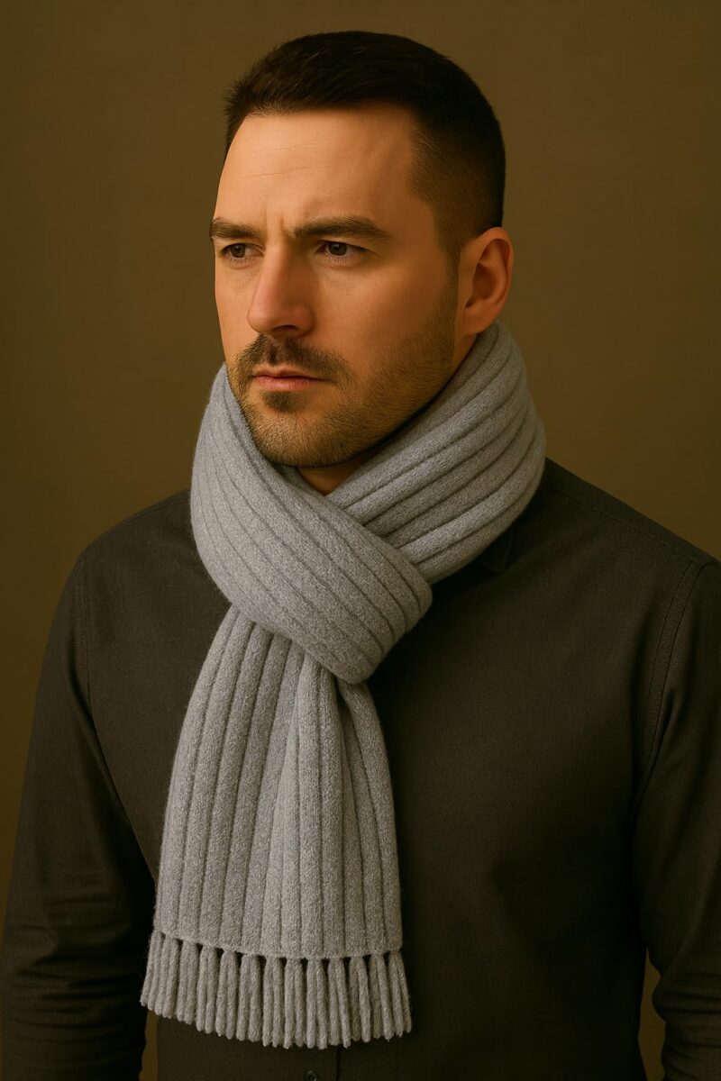 100% Pure Wool Winter Muffler for Men & Women | Premium Ribbed Knit Warm Scarf with Tassels | Soft Natural Wool Winter Stole | Heavy Warm Unisex Woolen Muffler for Casual & Formal Wear (Grey) - Image 2