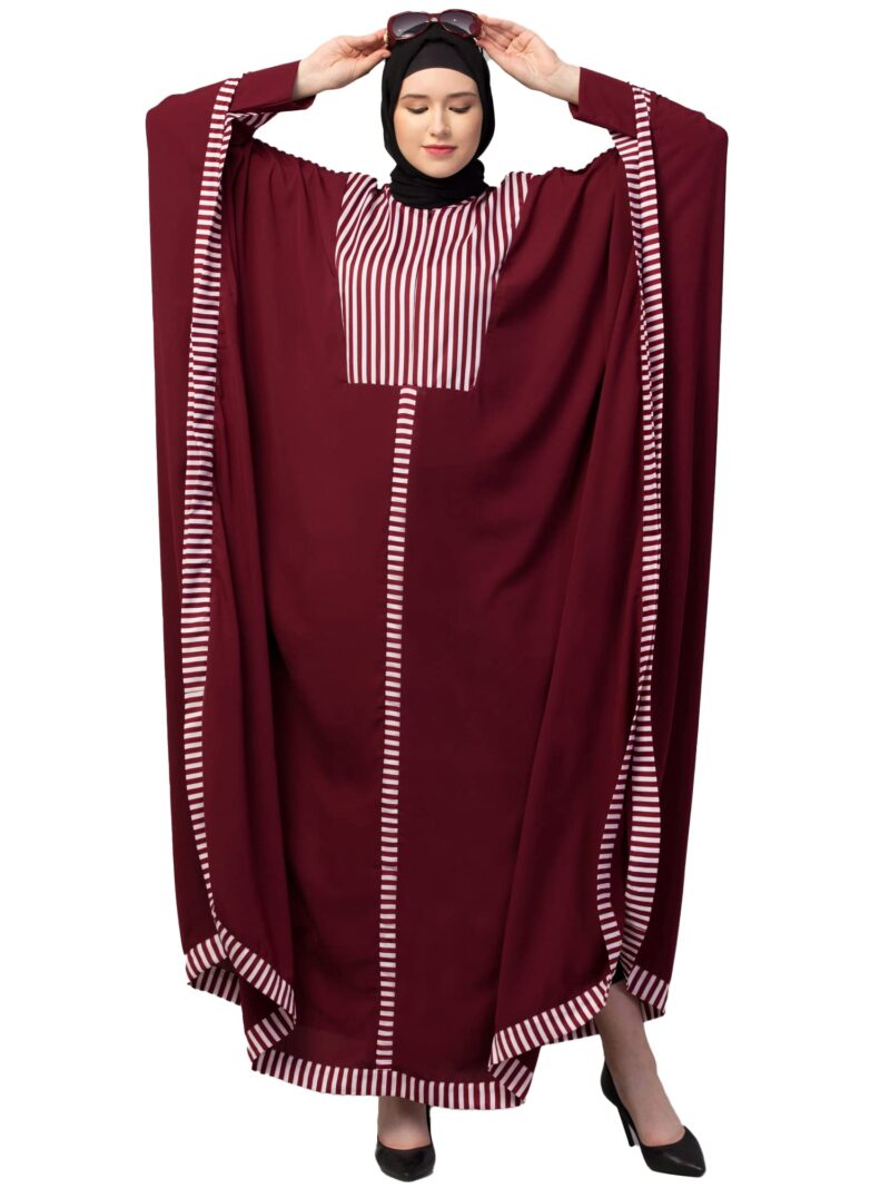 Muslim Closet Free Size Elegant Kaftan Abaya with Striped Design - Irani Kaftan Burqa for Women and Girls