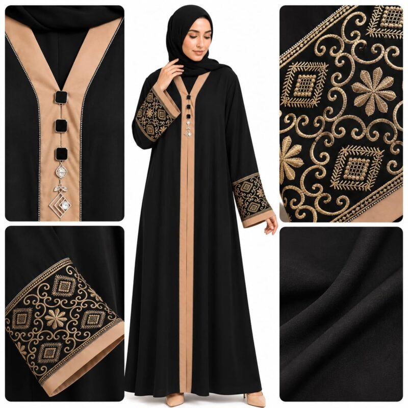Women's Pure Cotton Muslim Abaya Burqa with Hijab | Dubai Style Kaftan with Side Patti for Eid & Ramzan (Free Size) - Image 5