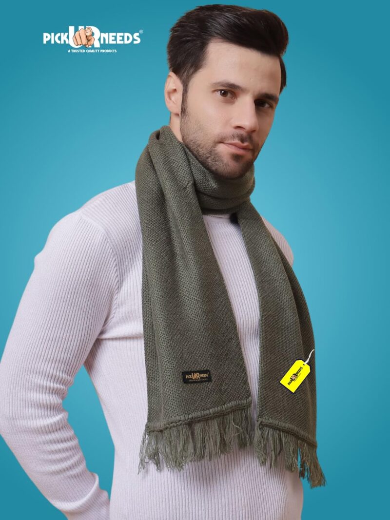 Premium Soft, Warm & Breathable Wool Blend Winter Scarf for Men Fashionable Elegant Muffler (Olive) - Image 3