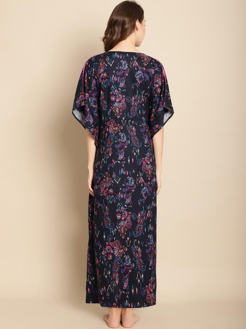 Secret Wish Women Rayon Floral Navy Blue Maxi Maternity Kaftan - Image 3