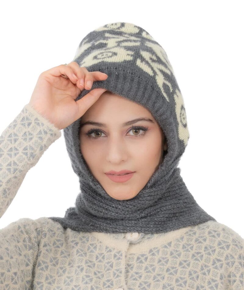AMOLDO Women's Wool Blend Cap with Muffler (Cap -122_Grey_Free Size) - Image 3