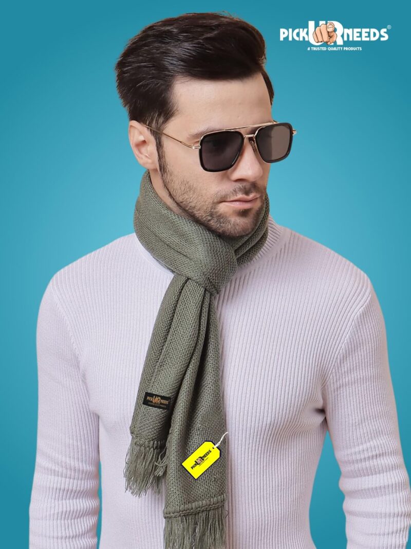 Premium Soft, Warm & Breathable Wool Blend Winter Scarf for Men Fashionable Elegant Muffler (Olive) - Image 5