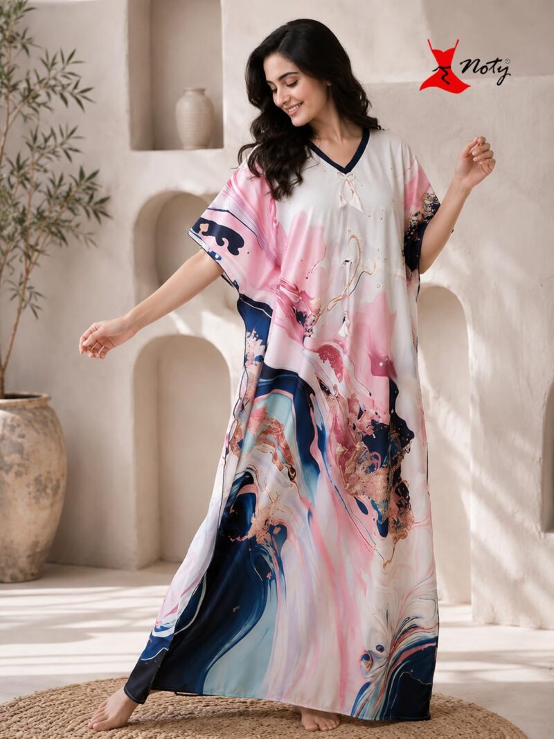 Noty ® Women's Kaftan Nighty | Digital Print | Sarena Fabric | V Shaped Neck Nightwear | Nightdress for Girl (Multicolor Blue, Free Size) - Image 4