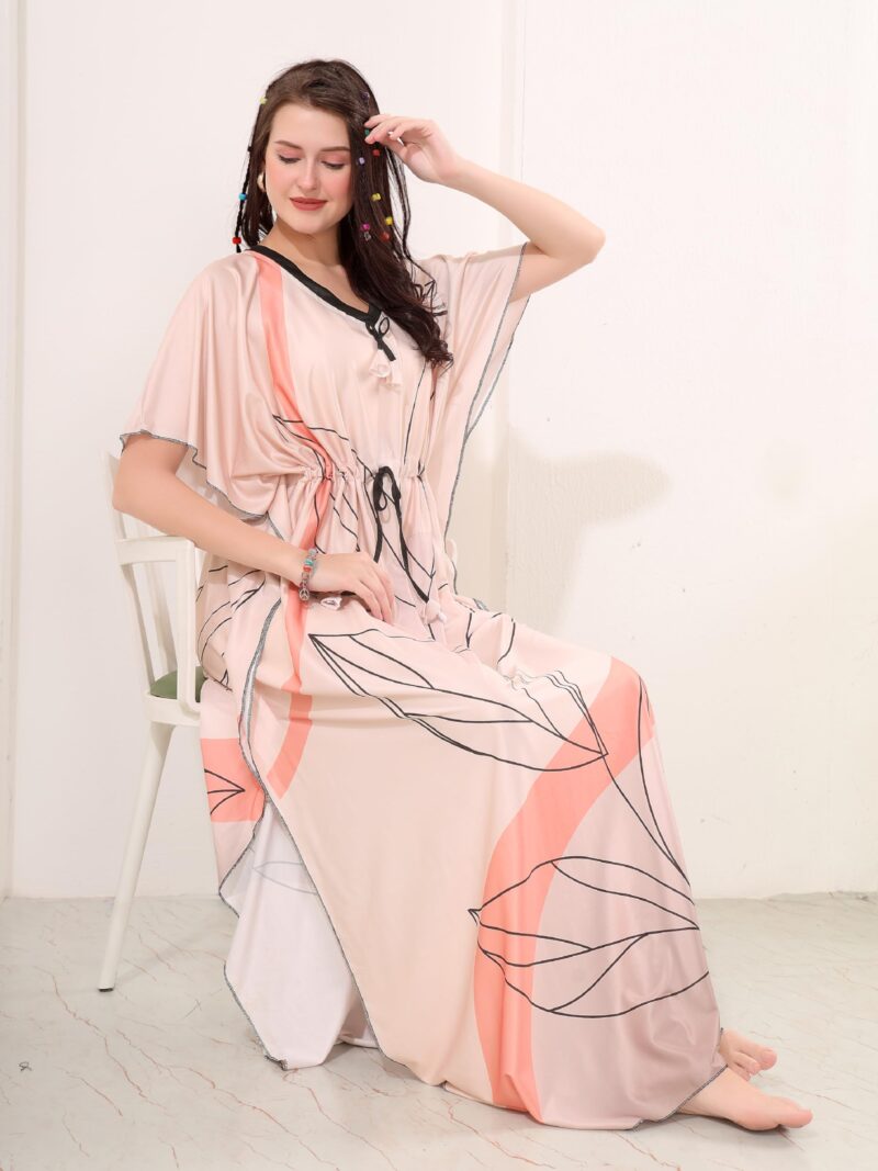 BAILEY SELLS Women's Sarina Printed Kaftan Nighty Long Maxi, Lightweight Comfort, V-Neck Kaftan Sleeve, Ideal for Sleep & Relaxing, Skin, Free Size (Fits M-L) - Image 4