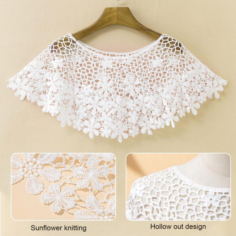 SANNIDHI Women Lace Shrug for Women Floral Knit Cape Poncho Cotton Cover Up - Image 3