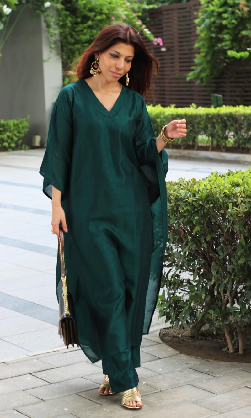 GoSriKi Women's Poly Solid Straight Kaftan Kurta with Palazzo for Women (NAYAJA Green-GS_XXL_Green_XXL) - Image 3