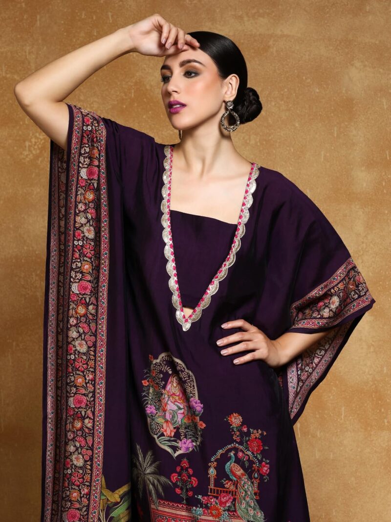 Varanga Women-Zari & Sequin Detailed Ethnic Printed Flared Kaftan With Trouser - Image 6