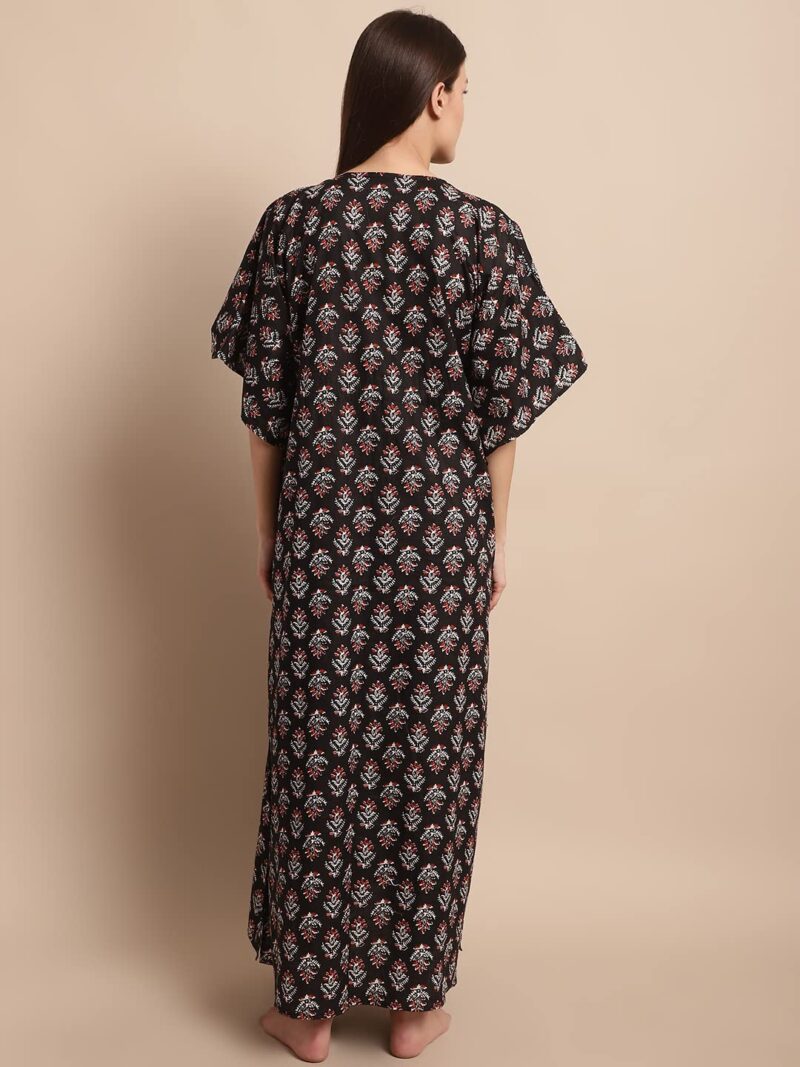 Secret Wish Women Cotton Maxi Black Floral Maternity Kaftan Nighty, Free size - Image 4
