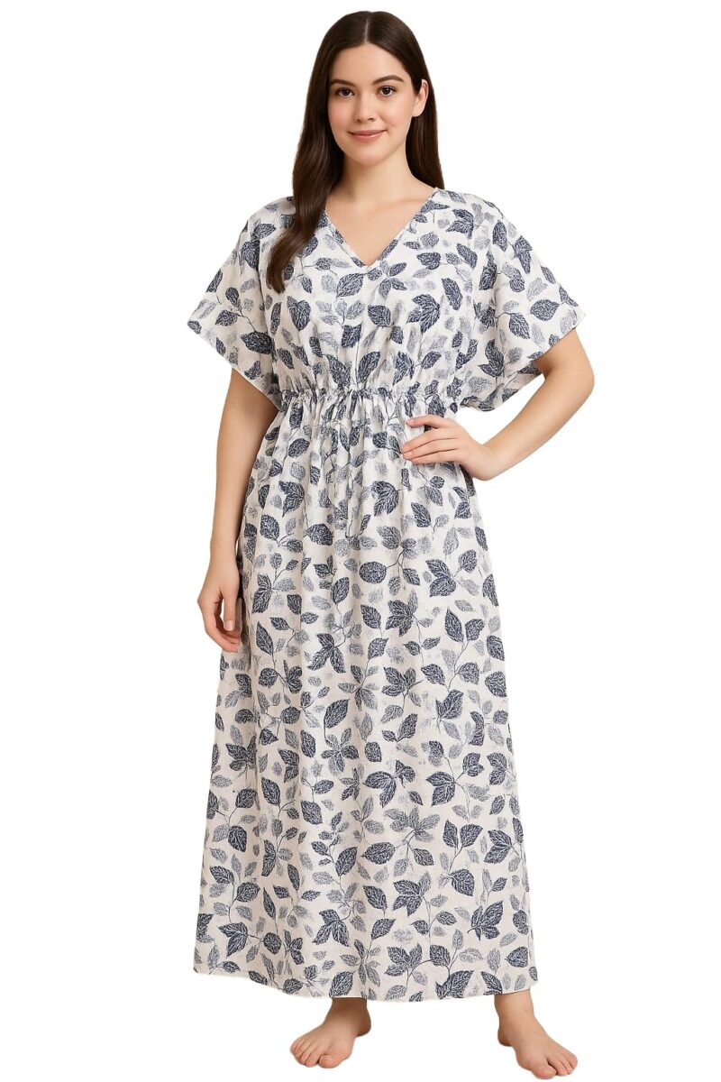 Bahumaan Pure Cotton Kaftan Nighty for Women | Kaftan Maxi for Women | Kaftan Night Gowns for Women | Cotton Nighty for Women Stylish | (Navy Blue, Free Size)