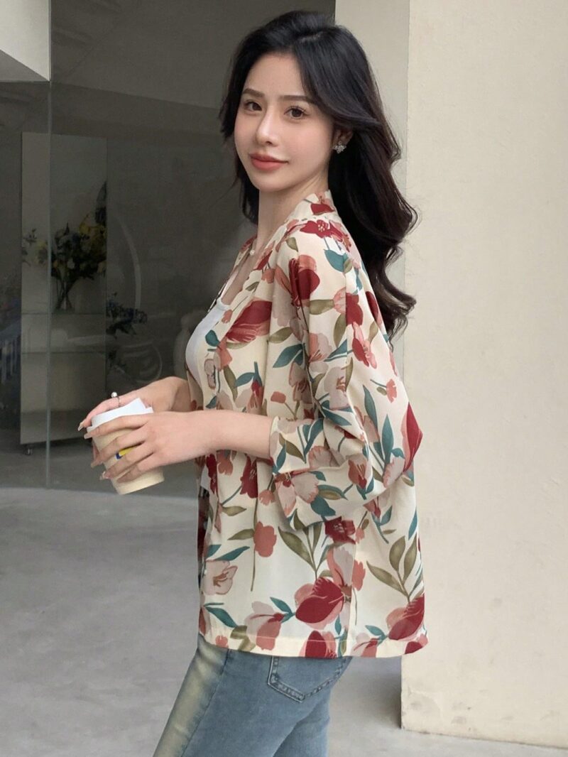 TOPLOT Women's Front Open Floral Printed Shrug Top Regular Fit (Shrug-5148-Apricot-XXL) - Image 3