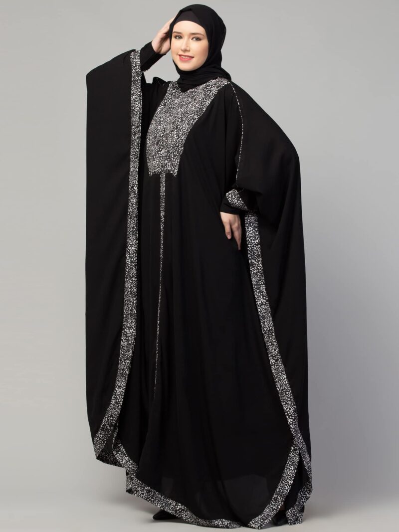 Muslim Closet Free Size Elegant Kaftan Abaya Dual Color Animal Print - Irani Kaftan Burqa for Women and Girls - Image 4