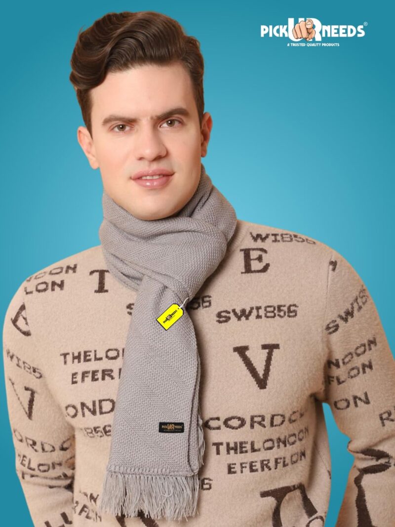 Premium Soft, Warm & Breathable Wool Blend Winter Scarf for Men Fashionable Elegant Muffler (Grey) - Image 2