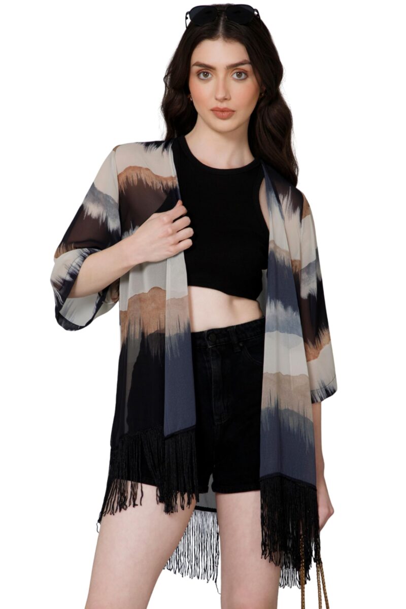 PURYS Colorblocked Shrug for Women | Lightweight Georgette Kimono| Versatile Casual Shrug for Layering and Summer Fashion