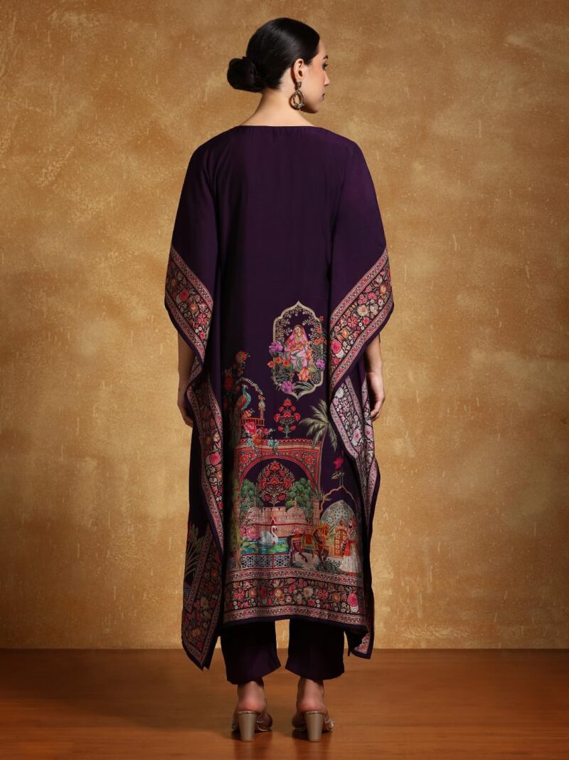 Varanga Women-Zari & Sequin Detailed Ethnic Printed Flared Kaftan With Trouser - Image 4