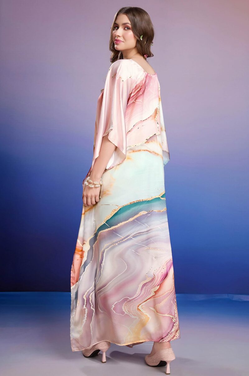 Label Aarna Premium Soft Satin Kaftan Dress for Women / Digital Print / Free Size (M-3XL) / Hidden Adjustable Belt / Full length / Maxi / Resort Wear - Image 3