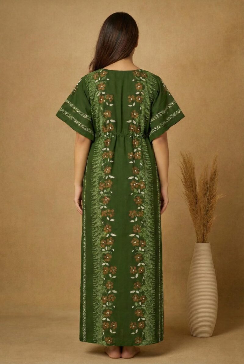 Bahumaan Pure Cotton Kaftan Nighty for Women | Kaftan Maxi for Women | Kaftan Night Gowns for Women | Cotton Nighty for Women Stylish | (Green, Free Size) - Image 5