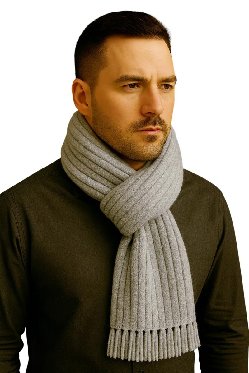100% Pure Wool Winter Muffler for Men & Women | Premium Ribbed Knit Warm Scarf with Tassels | Soft Natural Wool Winter Stole | Heavy Warm Unisex Woolen Muffler for Casual & Formal Wear (Grey)