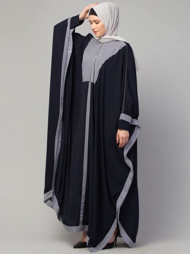 Muslim Closet Free Size Elegant Kaftan Abaya with Striped Design - Irani Kaftan Burqa for Women and Girls - Image 4