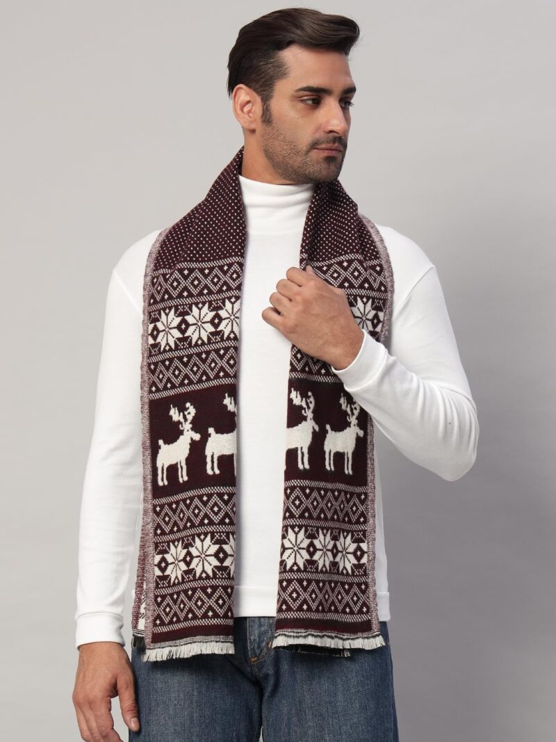 Ravaiyaa - Attitude is everything Deer Pattern Muffler Winter Woolen Scarf Men's Casual Soft And Warm Maffler70 x12 (Wine) - Image 2