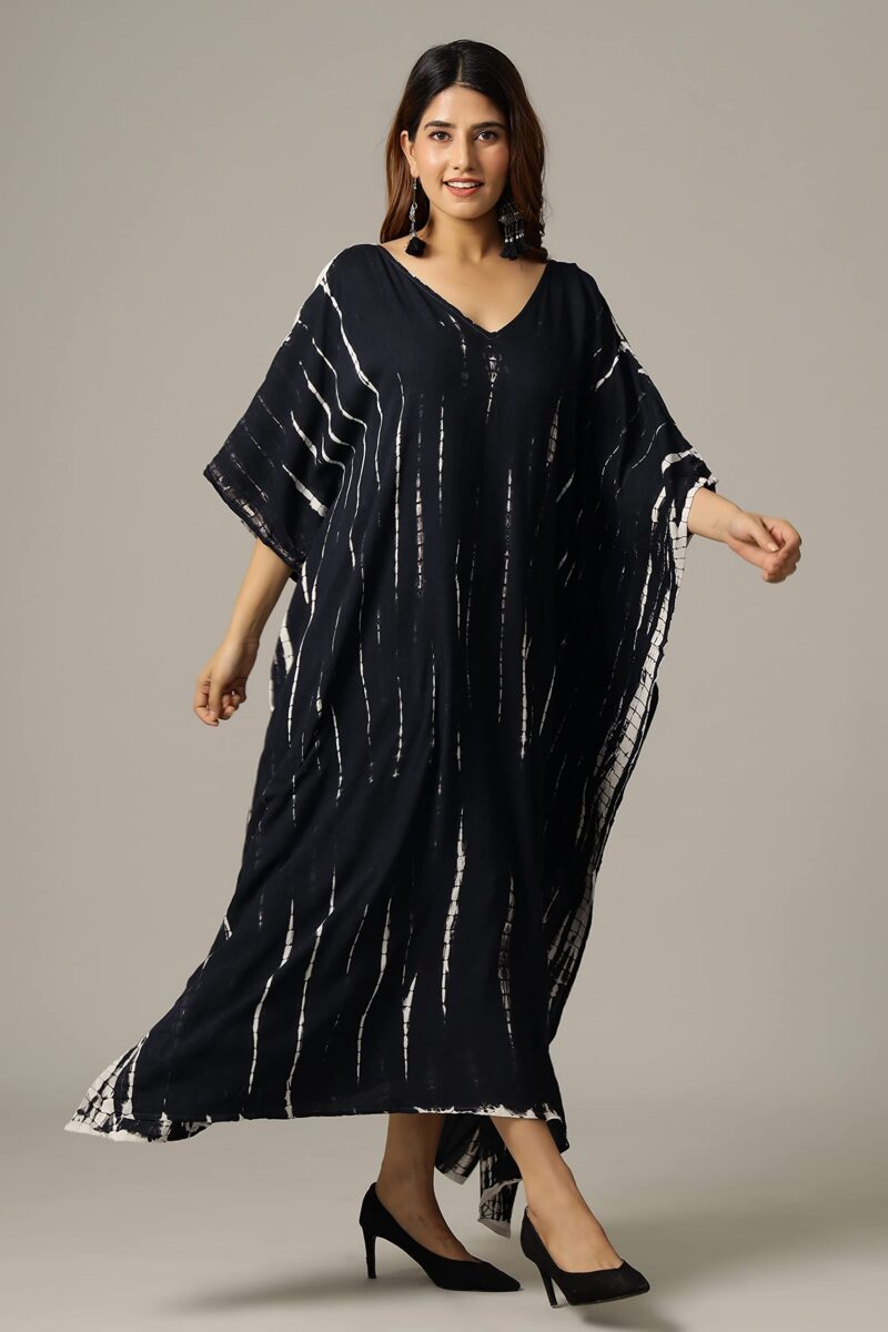 Ravaiyaa - Attitude is everything Women's Rayon Tie Dye Shibori Maxi Length Nighty (TKL-5_Black_L) - Image 7