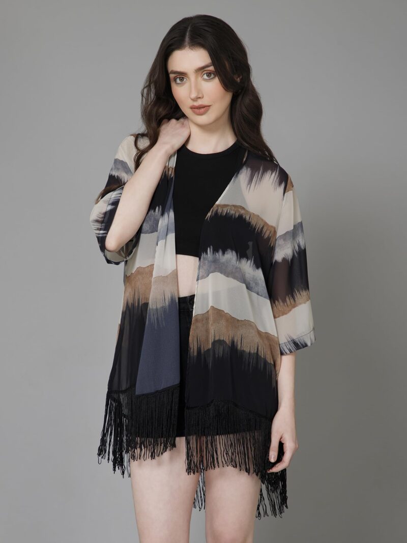 PURYS Colorblocked Shrug for Women | Lightweight Georgette Kimono| Versatile Casual Shrug for Layering and Summer Fashion - Image 3