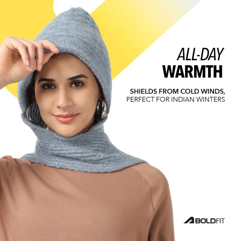 Boldfit Winter Cap for Women Woolen with Mufflers Ladies Knitted for Girls Cap, Stylish for Winter Wear Scarf - Grey - Image 4