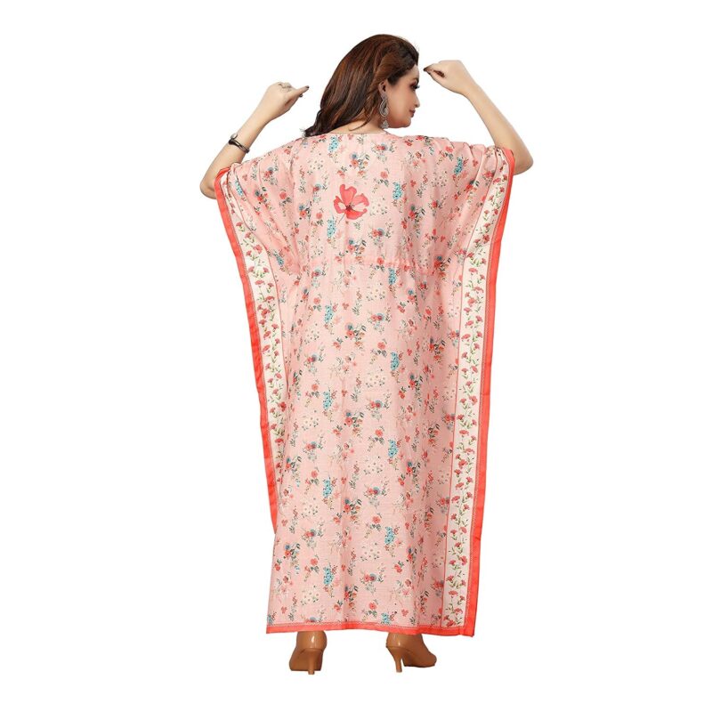 daintier Women's Long Kaftan Dress V-Neck Maxi Caftan with Drawstring Waist Casual Boho Loungewear Beach Swimsuit Cover Up Nightgown Sleepwear Resort Wear Daily House Dress for Ladies(Peach) - Image 2