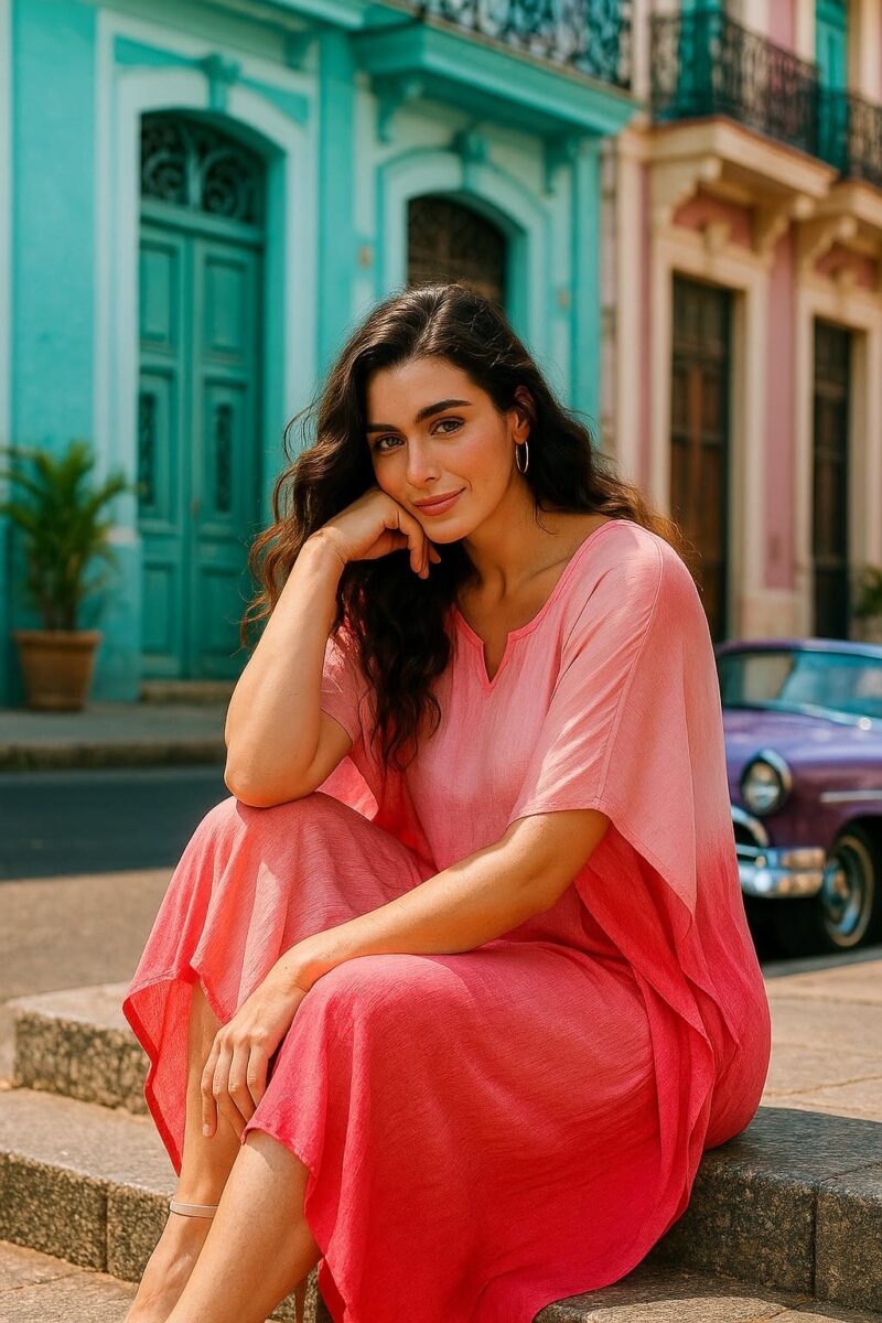 Maaesa Women Pink Handcrafted Tie-Dye Rayon Crepe Kaftan Dress | Casual Wear | Flowy Kaftan Style | Lightweight & Breathable Fabric - Image 8