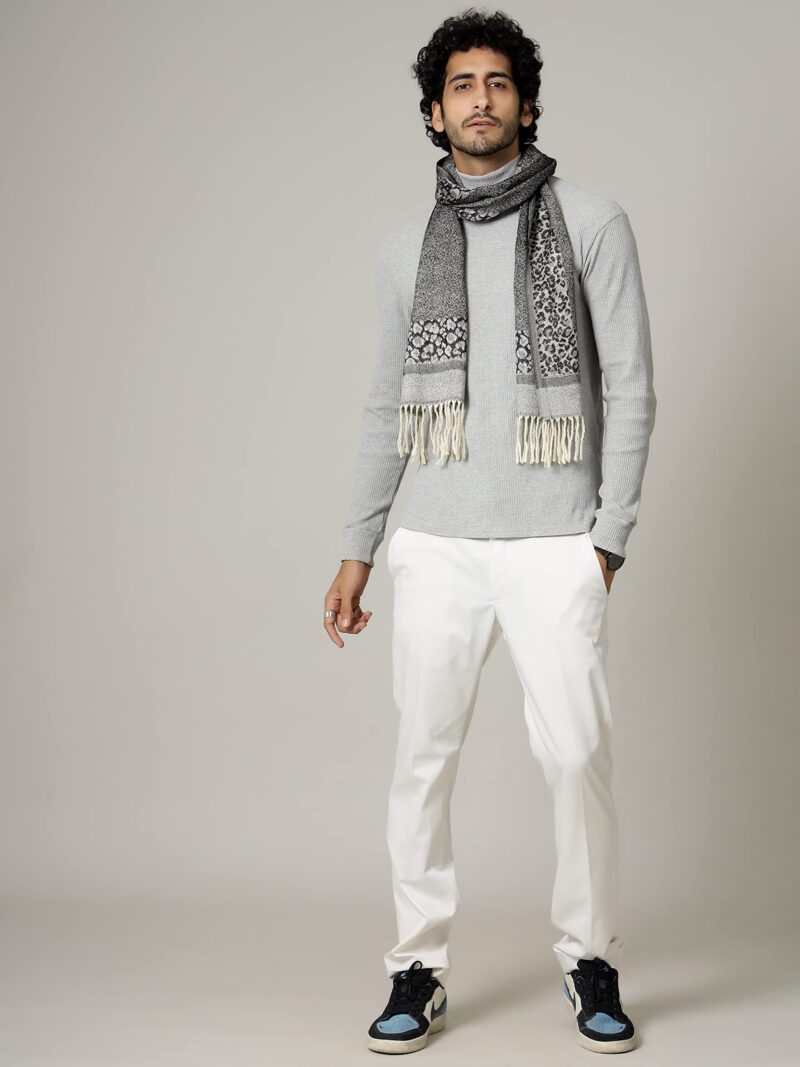 Ravaiyaa - Attitude is everything Men's Geometric Print Woolen Muffler Casual Winter Wool Muffler Scarf (Black & Grey) - Image 2